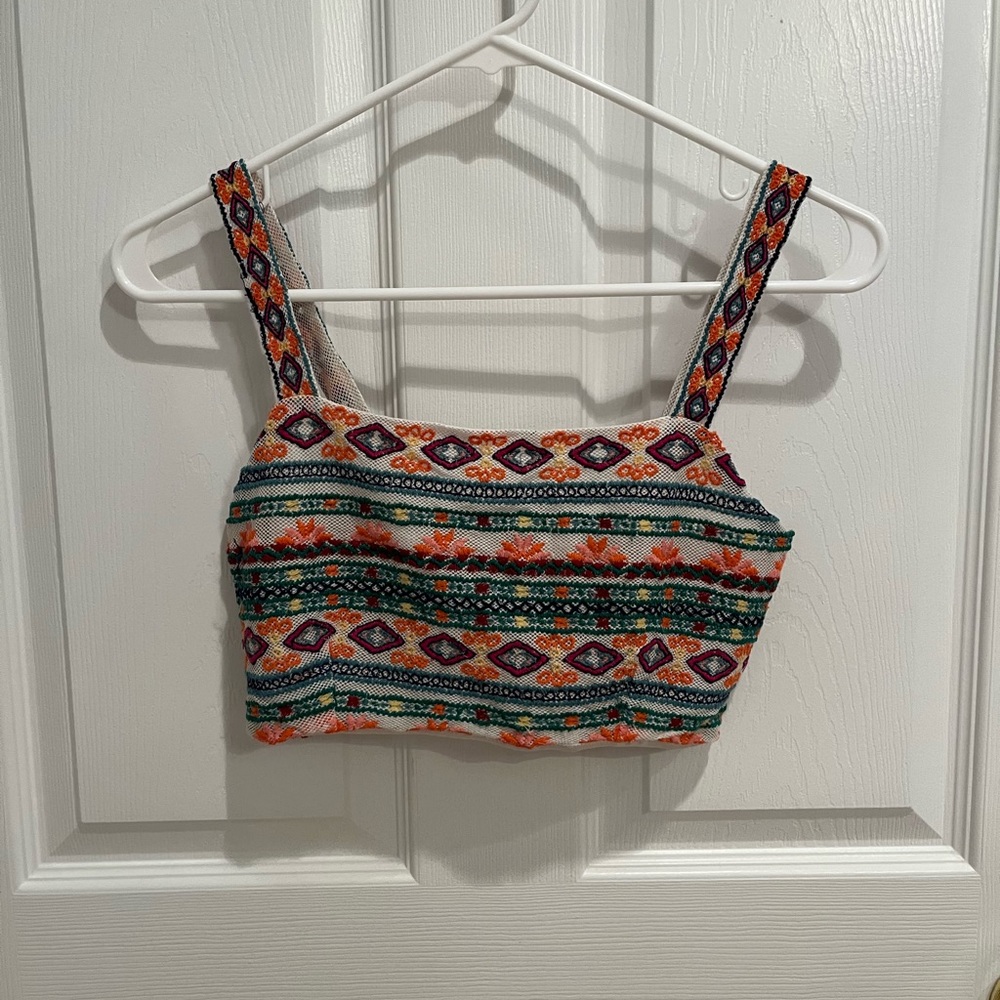 Forever 21 Orange and Black Fitted Crop Tank Top